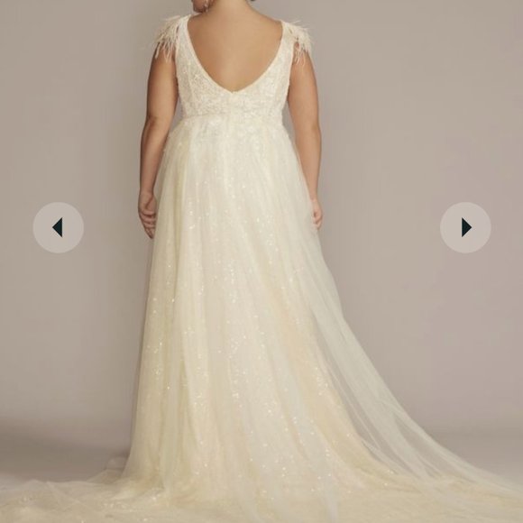 floral sequin feathered wedding dress Galina Signature size 18w - Picture 4 of 9